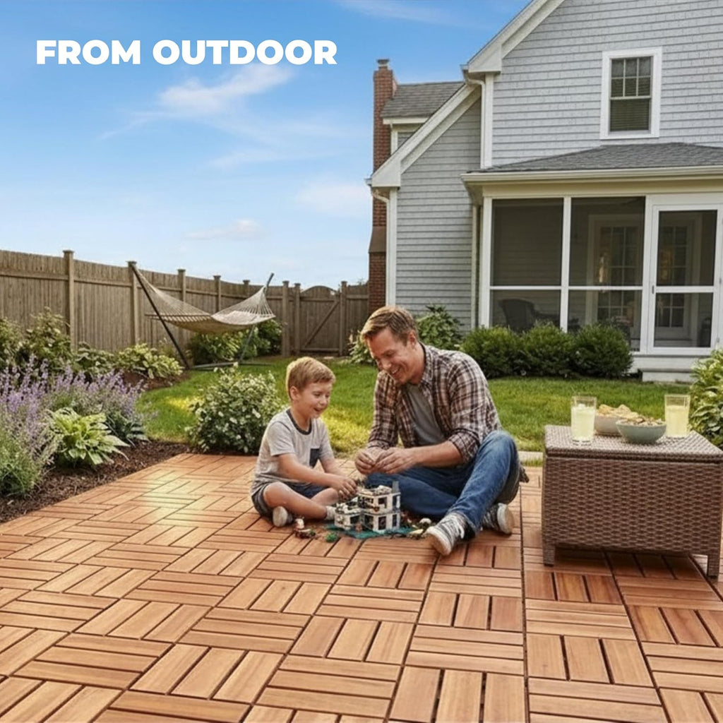 Premium Deck Tiles, 10 PCS 12x12 Outdoor Patio Floor Tiles, Waterproof Wood Flooring Tiles, Snap Tiles for Patio