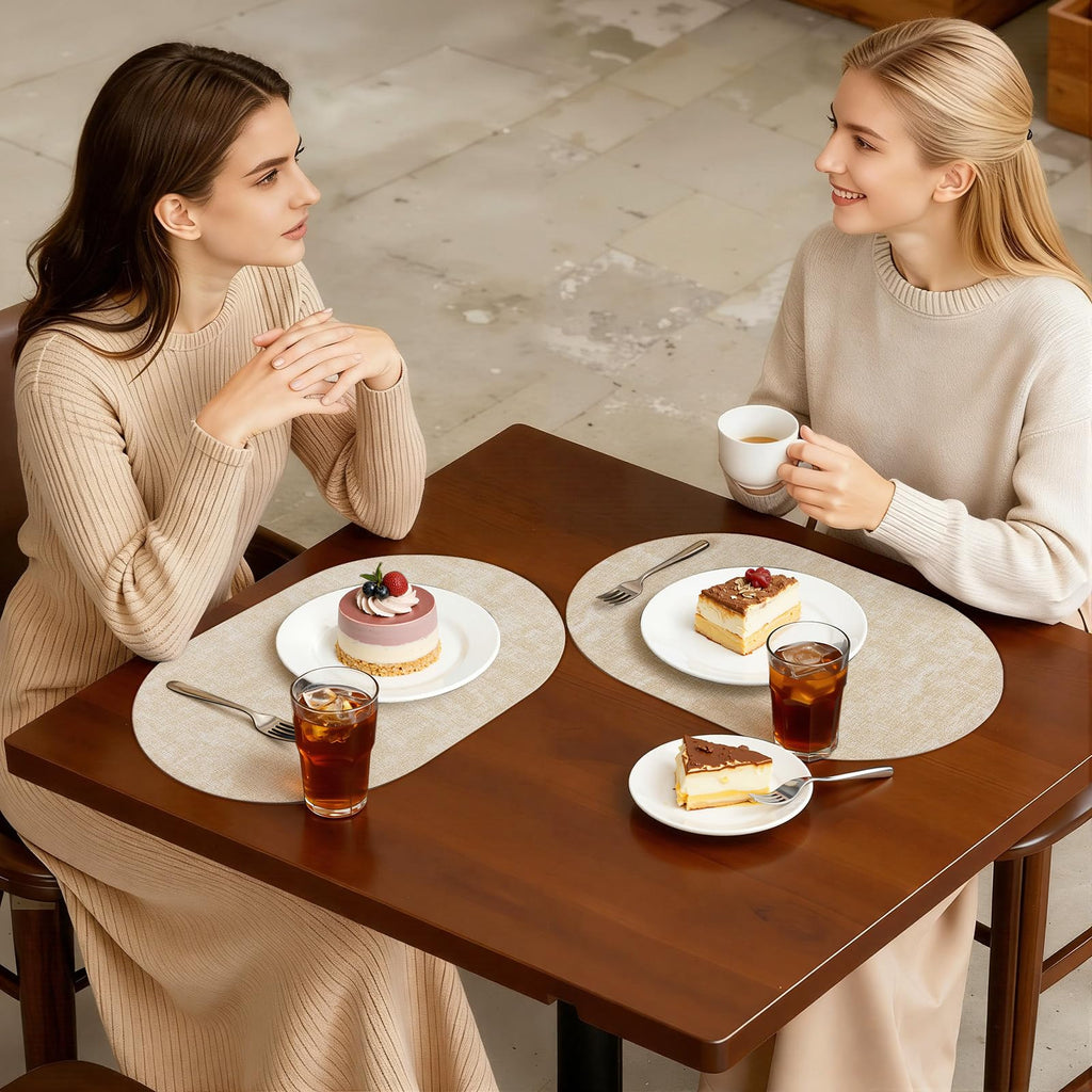 Heat Resistant Oval Placemats Set of 4, Beige