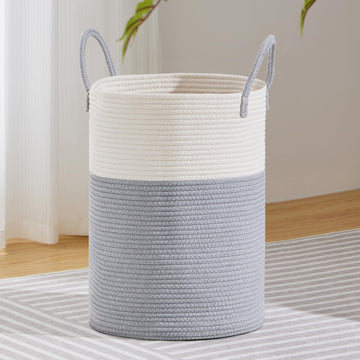 72L Tall Woven Laundry Basket Hamper, Grey White