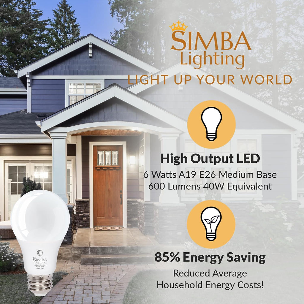 LED A19 Dusk to Dawn 6W 120V Outdoor Bulbs E26 5000K, 4 Pack