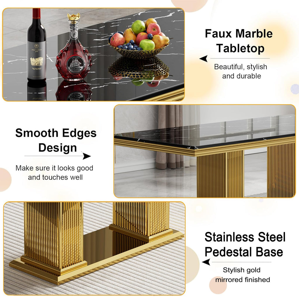 Faux Marble Dining Table Set for 8, Modern Kitchen Table Set with 8 Chairs