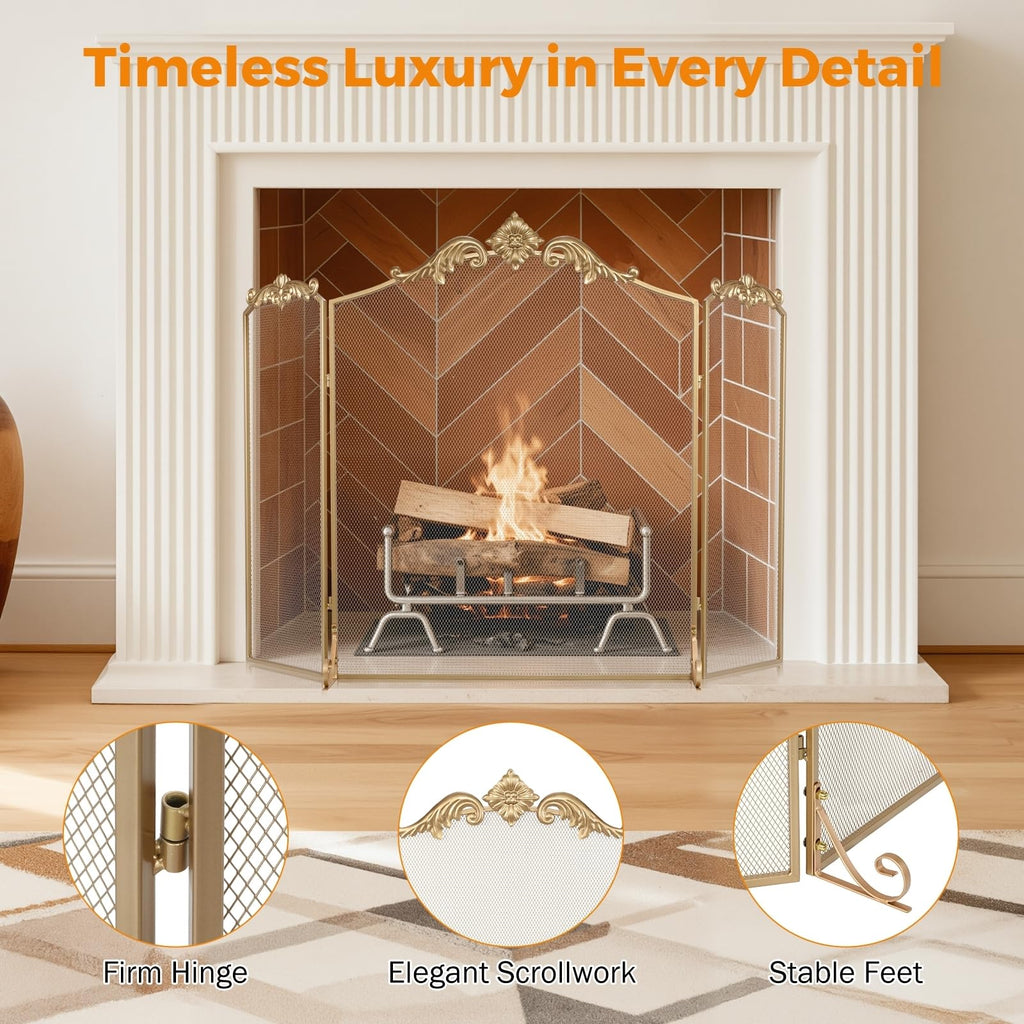 Fireplace Screen, Gold, 50 x 32 in, Baroque Decorations