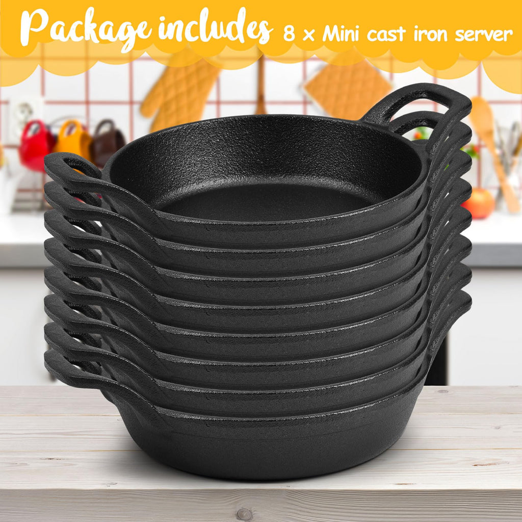8 Pack Mini Cast Iron Skillets 6.3 x 6.3 x 1.5 Inch Pan Ramekin Set