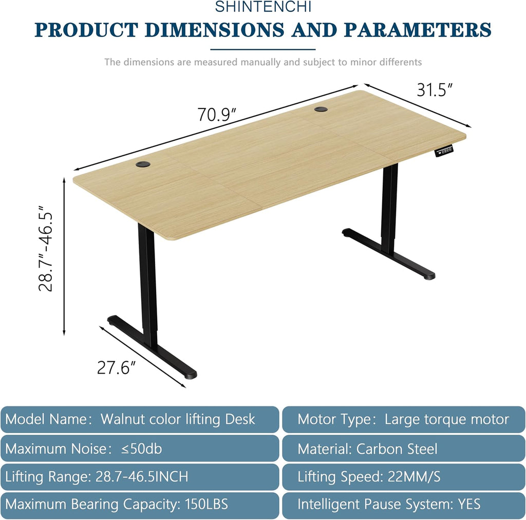 Standing Desk, 71x31 Inch Height Adjustable Electric Sit Stand up Desk, Ergonomic Rising Computer Table, Modern Lift