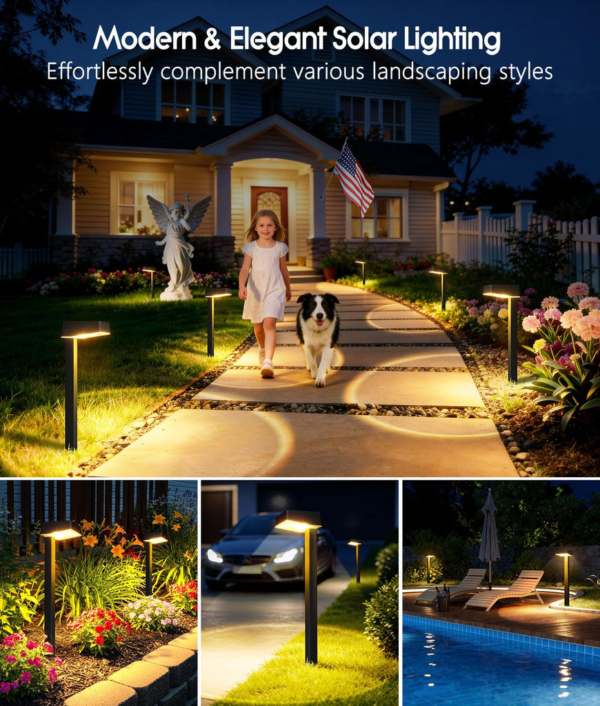 Solar Pathway Lights Outdoor, 8 Pack Garden Lights Solar Powered Path Lights with Focused Beam Lens, 2 Light Modes