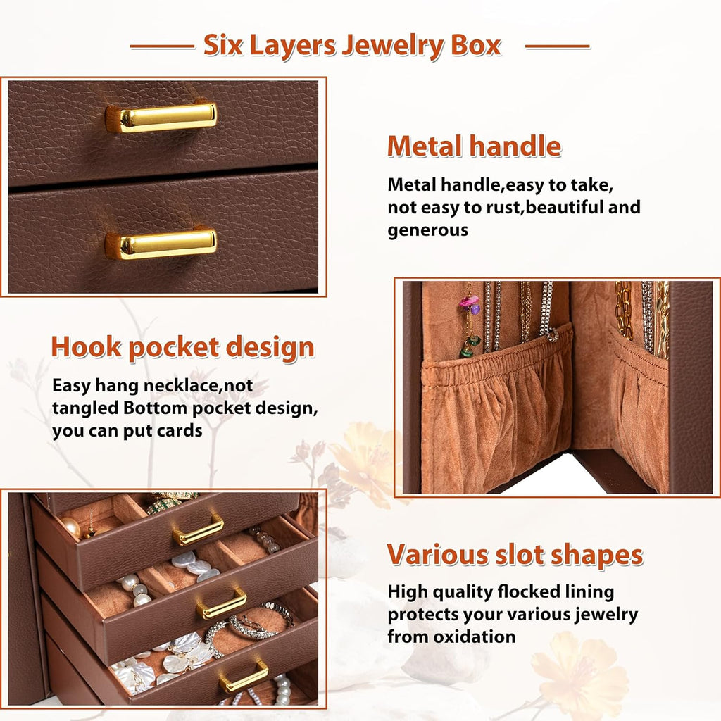 6-Tier Jewelry Box Organizer 5 Drawers Jewelry Storage Case