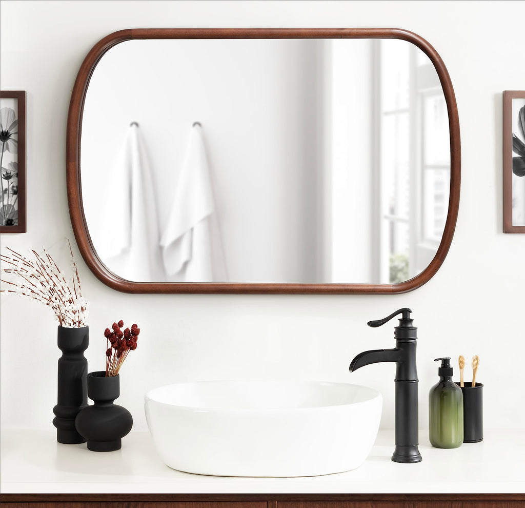 Talma Arched Oval Wall Mirror; 24 x 36; Dark Walnut; Transitional Capsule Mirror with Solid Poplar Wood Frame and