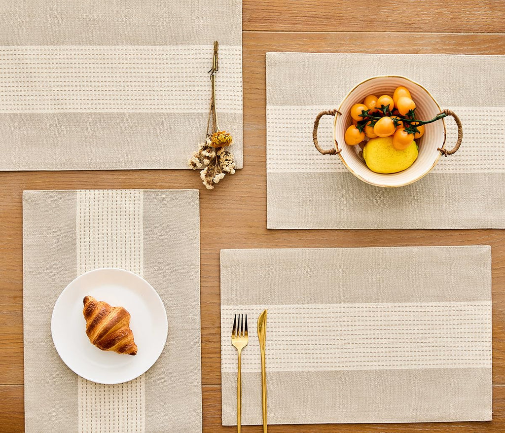Linen Placemats, 12 x 18 Inch Set of 4 Placemats, Farmhouse Macrame Place Mats Table and Heat Resistant-Hemstitch