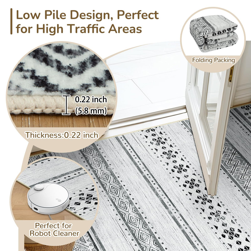 2x8 Washable Area Rugs Boho Runner Rug Grey/Black/Navy