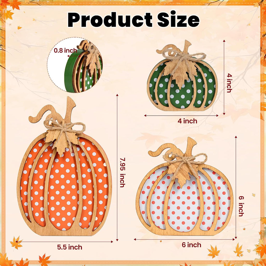 Fall Decorations, 3-Piece Wooden Pumpkin Fall Decor, Rustic Farmhouse Indoor Autumn Thanksgiving Decorations - Set of 3