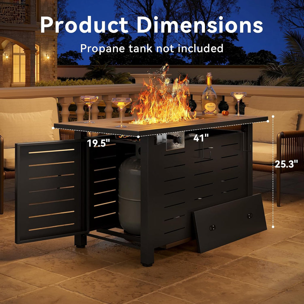 41 Inch Propane Fire Pit - 50,000 BTU Gas Fire Pit Table with Removable Lid & Lava Rocks