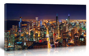 Chicago Skyline Canvas Wall Decor Modern Cityscape Framed 20x40