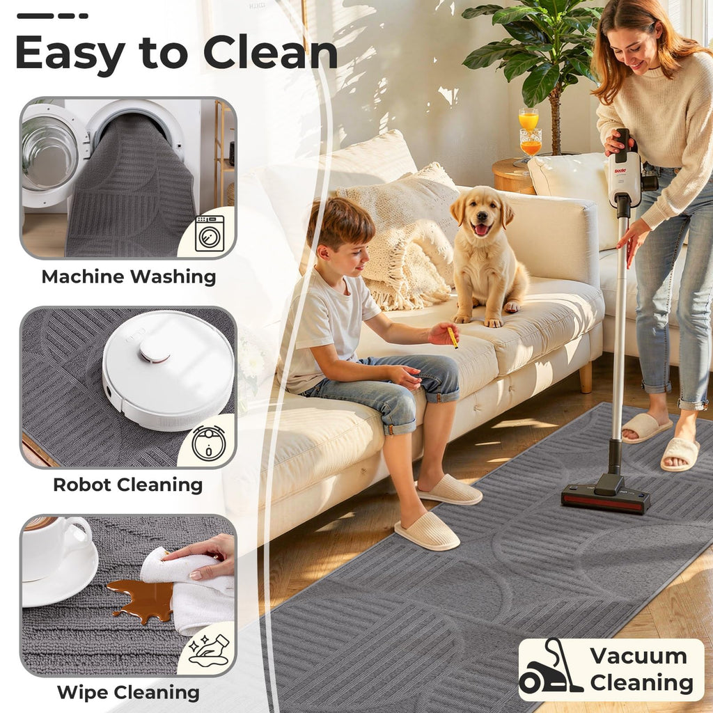 Hallway Runner Rug 2x8, Geometric High-Low Textured Runner, Gray