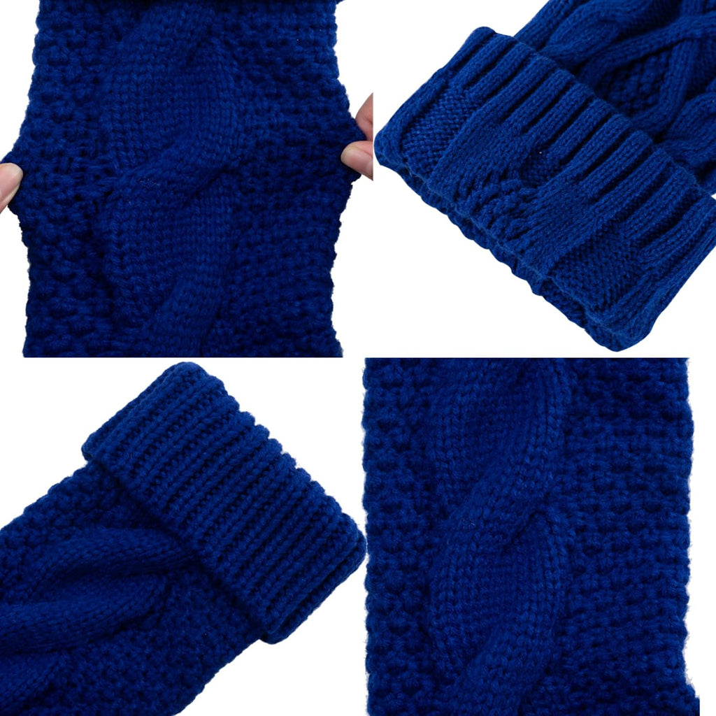 Christmas Stockings Bulk, 18 Inch White and Blue Cable Knitted Stockings for Xmas Holiday Decoration, 4 Pack