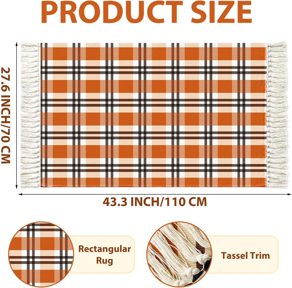 Fall Buffalo Plaid Rug Outdoor Cotton Orange Autumn Rug 28 x 43 Inch