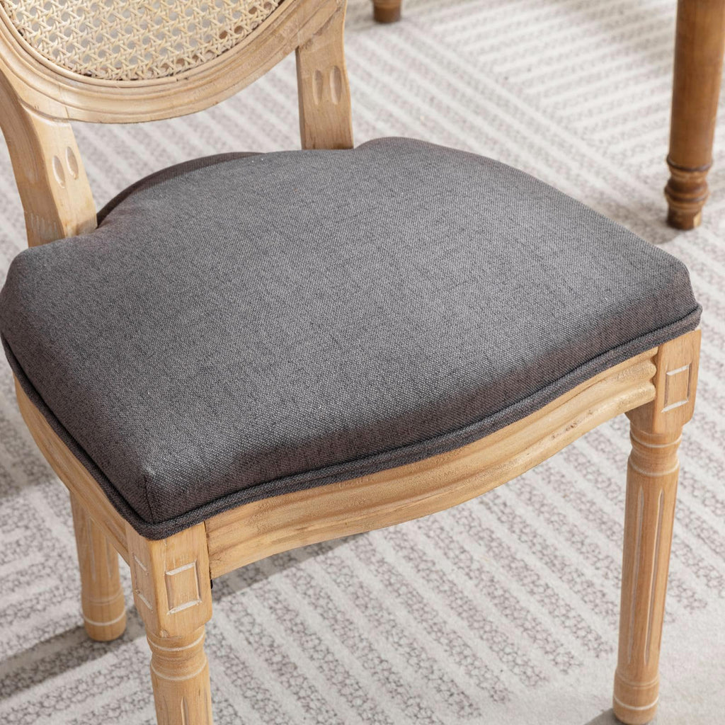 French Country Rattan Dining Chairs Set of 4, Round Back Kitchen Chair, Grey