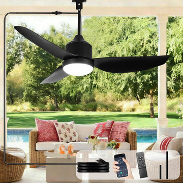 42 Inch Black Waterproof Gazebo Fans with Lights Outdoor Hanging - Plug in Remote App Control for Patios Indoor Farmhouse Porch - 6 Speed Reversible DC Motor A101-B0F29G4MR4