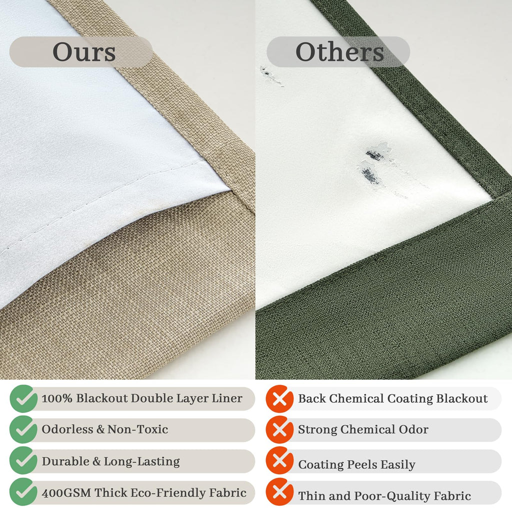 High Ceiling Room Darkening Natural Linen Curtains 108 Inches Long 2 Panels Set, Neutral Pinch Pleated Light Beige