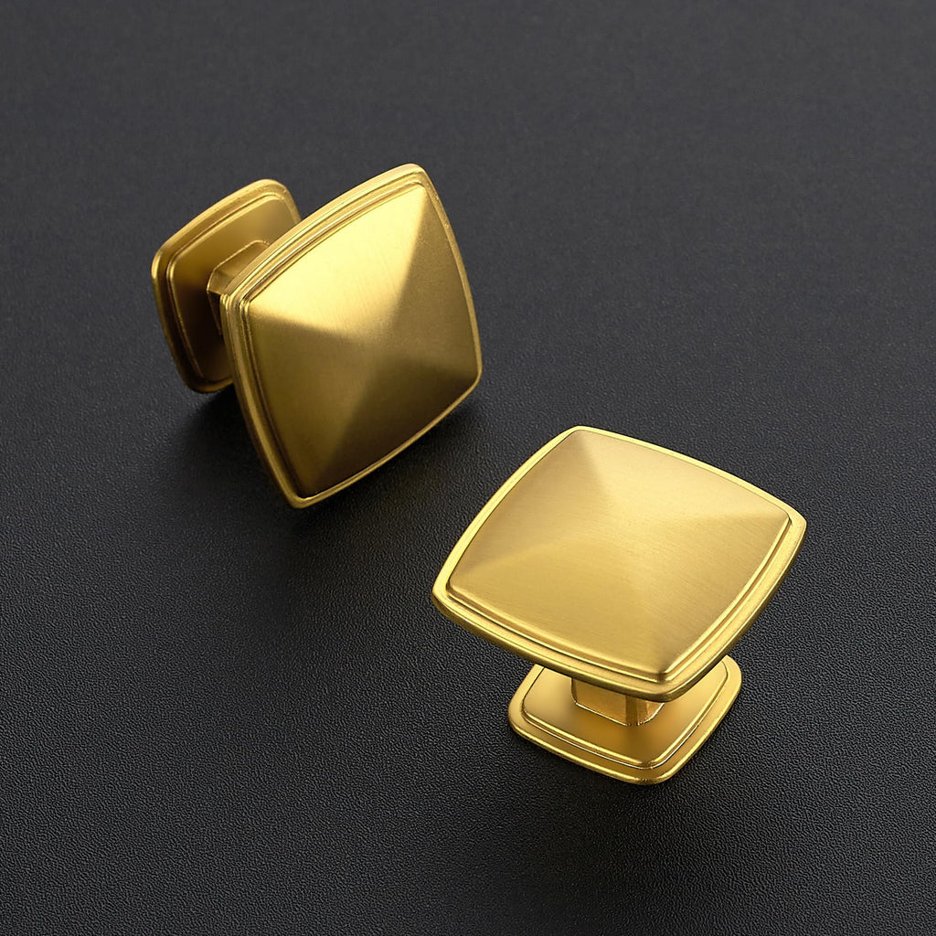 Brushed Brass Solid Knob Gold Kitchen Cabinet Pull,20 Pack,Square-1