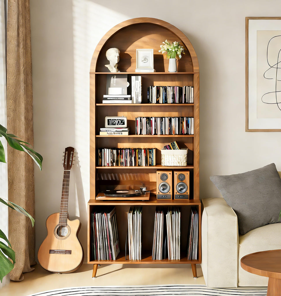 Arched Large Record Player Stand, Holds Up 350+ Albums, 31.5''W