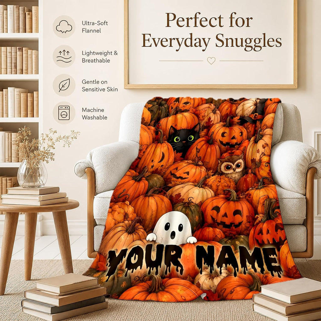 Personalized Halloween Blanket Gift, Druable Flannel Throw Bed Sofa Decor