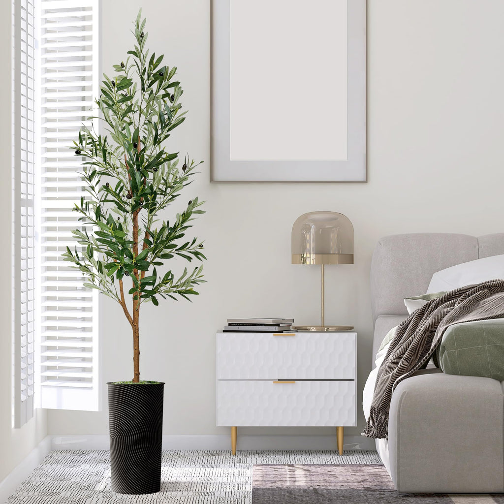 Artificial Tree in Optional Designed Pot, Fake Olive Silk Tree for Indoor and Outdoor Home Decoration - 68" Overall