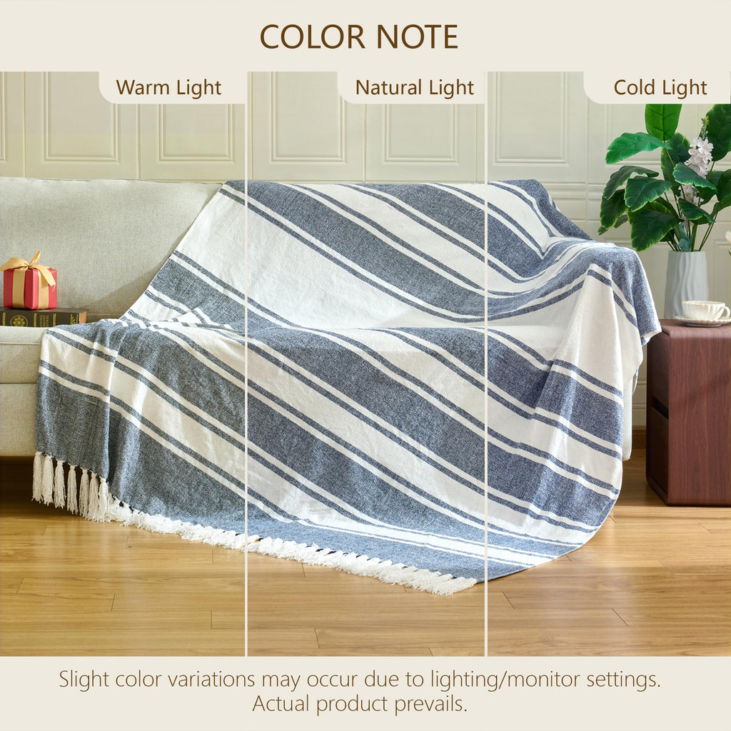 Chenille Throw Blanket with Knotted Tassels 50x60, Blue Stripe