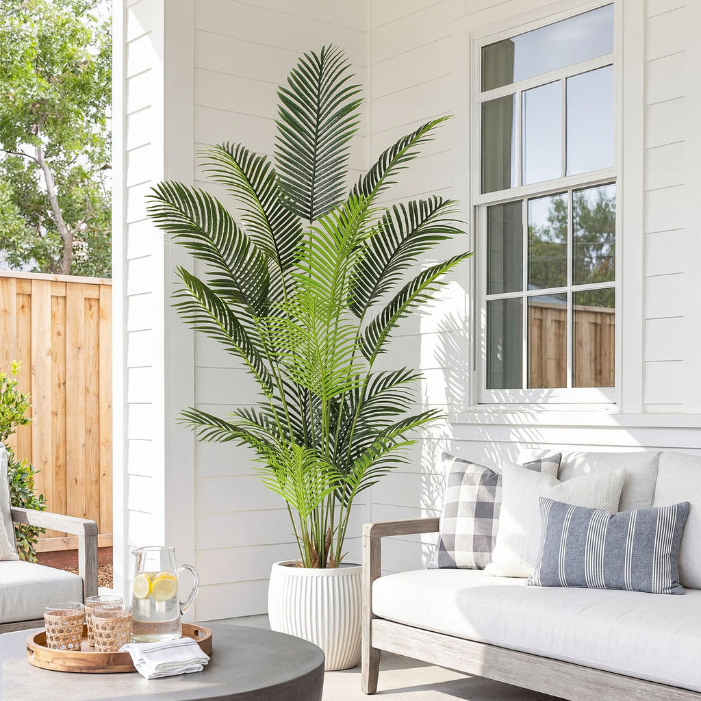 Artificial Tropical Palm Plant - 7 FT Artificial Tree with Pot Decor, Tall Faux Plants for Indoors and Outdoors