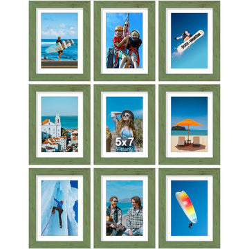 5x7 Picture Frames Set of 9, Wall & Tabletop, Rustic Green