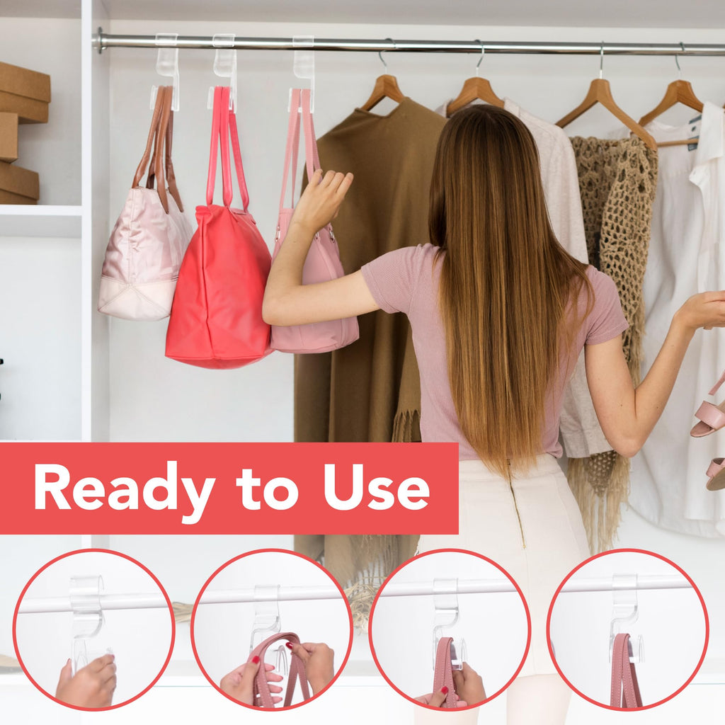 Clear Purse Hanger Closet 3 Pack, Acrylic Purse Hooks for Closet
