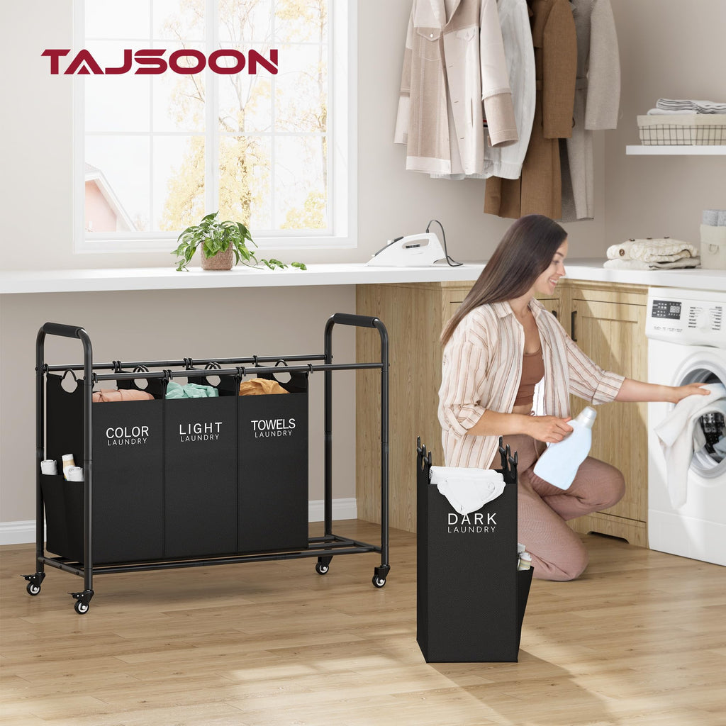 4 Bag Laundry Sorter Cart, Laundry Sorter 4 Sections, Black