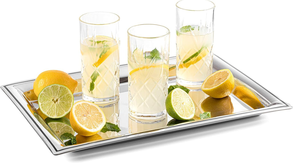 Kinsley Tall Highball Glasses Set of 8, 12 Ounce Cups, Textured Designer Glassware for Drinking Water, Beer, or Soda