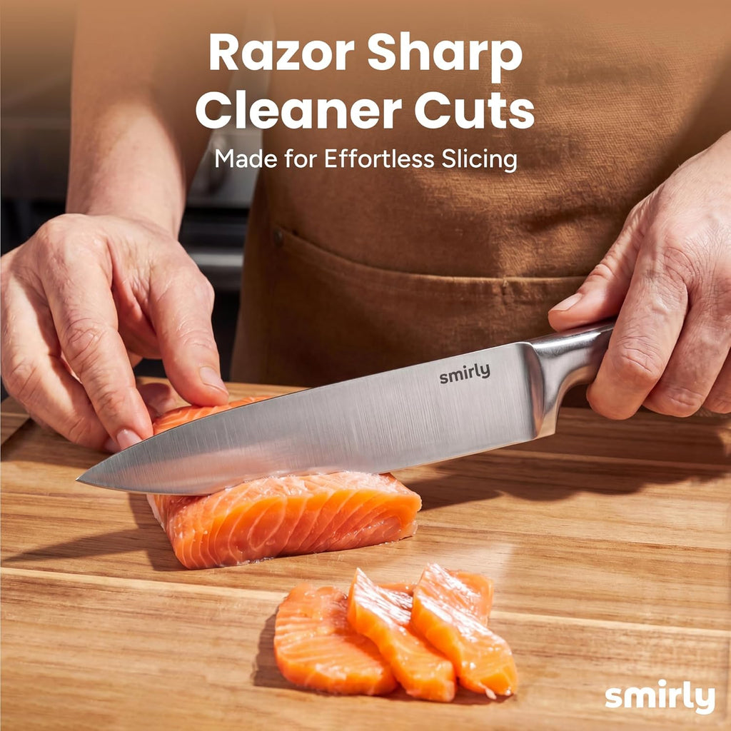15 Piece Knife Set with Block - Stainless Steel Knives | Heavy Duty Knife Block with Sharpener Rod, High Carbon
