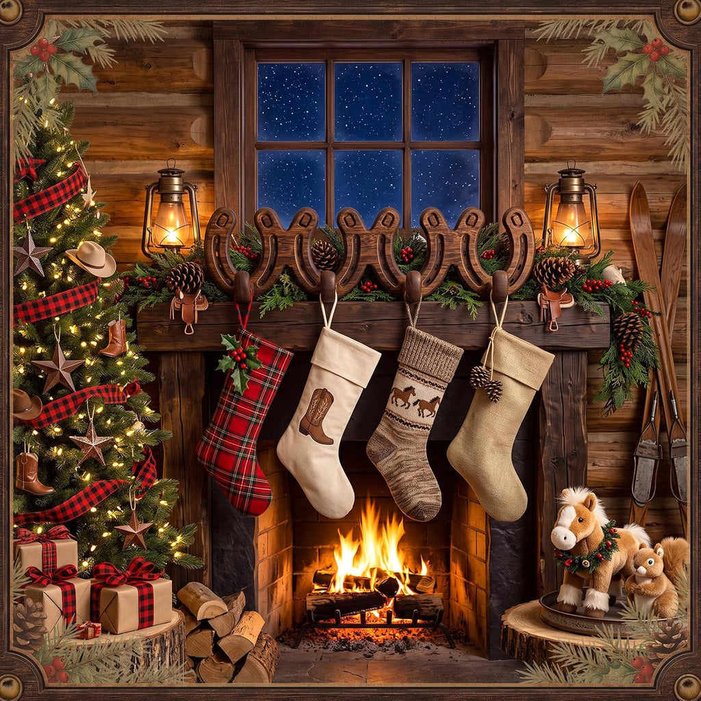 4 Pack Christmas Stocking Holders for Mantel Horseshoe Heavy Duty Cast Iron Mantel Hooks Rustic Western Farmhouse