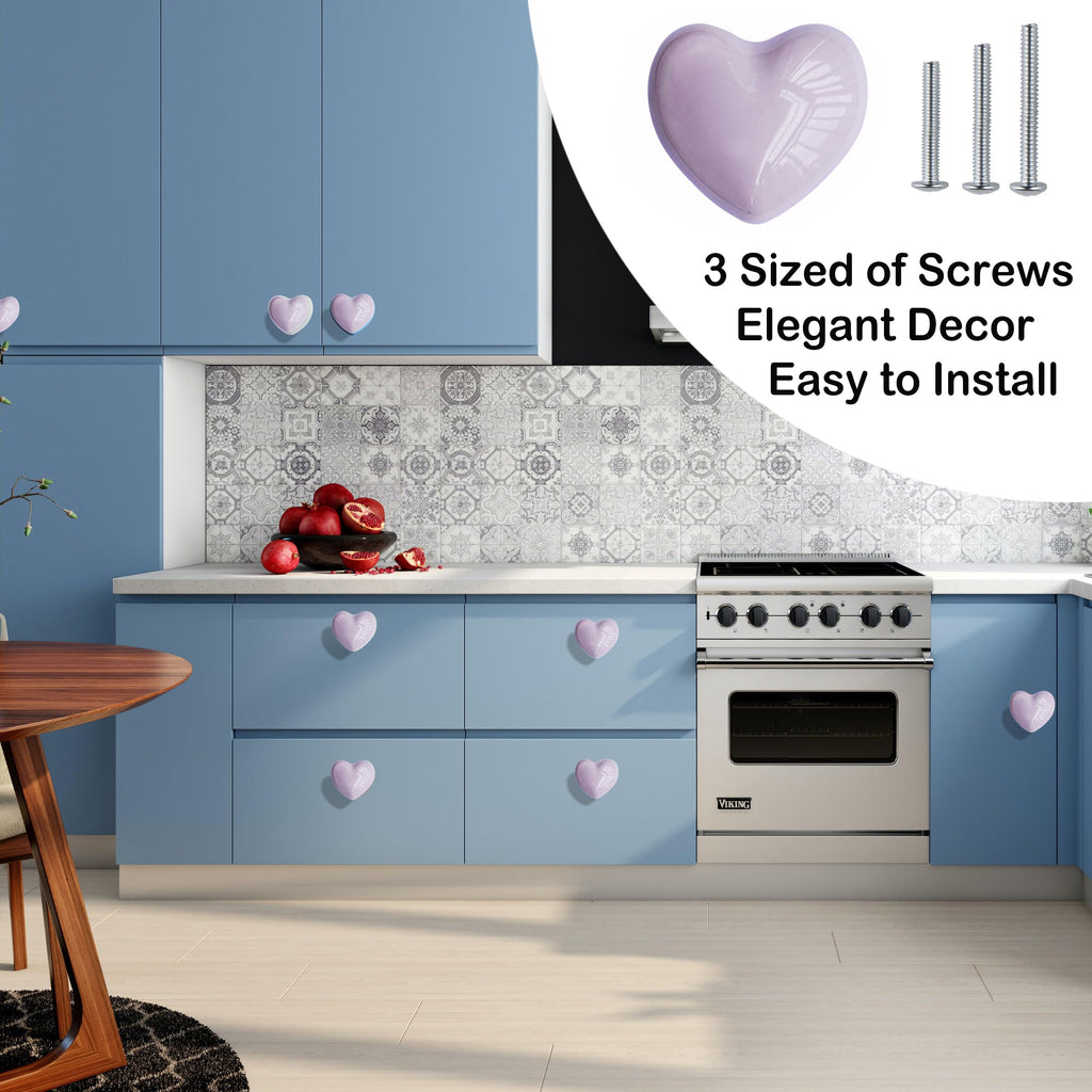 Ceramic Drawer Knobs Heart Shape Cabinet Dresser Pulls Handles with 3 Sized Screws, Kitchen Furniture Knobs for