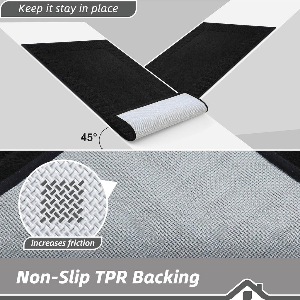 Door Mat 24" x 36" Non Slip Washable Dirt Trapper Floor Mat, Black | Non-Slip Washable Doormat Welcome Mat, Absorbent