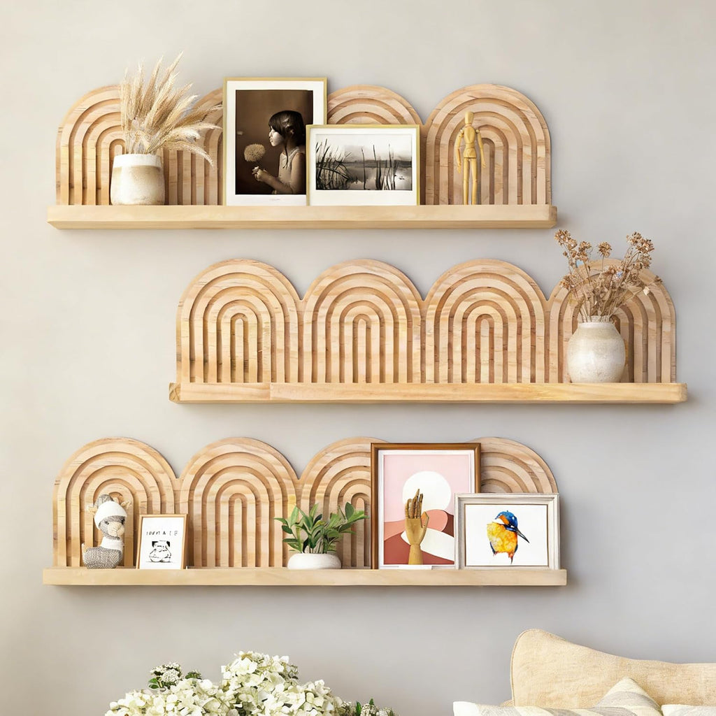 Wooden Arched Wall Floating Shelves,Boho Decor Wall Shelves,Mid Century Rainbow Display Shelf Bedroom Living Room