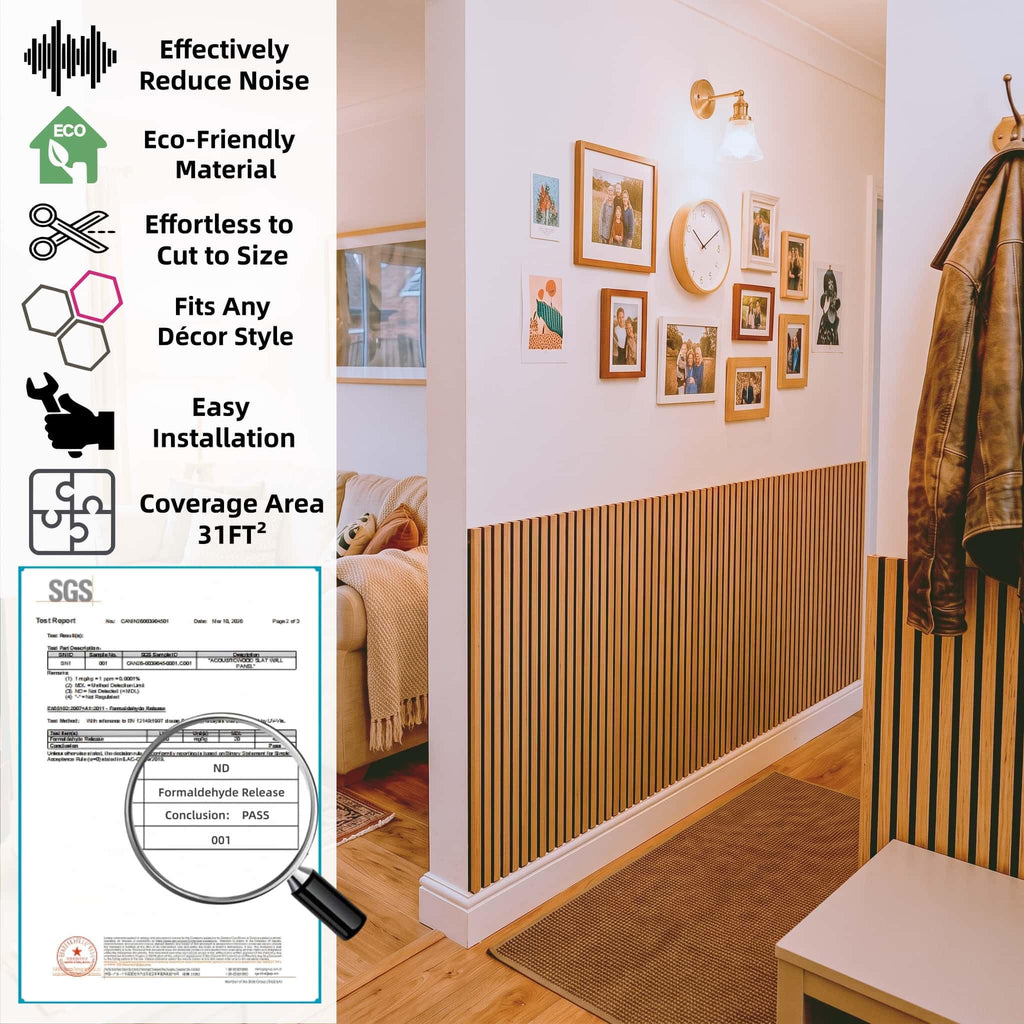 3D Wood Slat Acoustic Wall Panels, 4 Pack,Wall Decor,Warm Oak