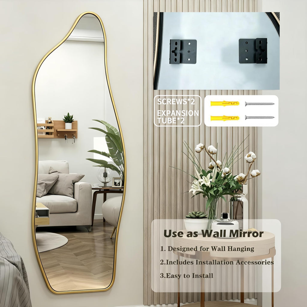48"x16" Full Length Door Mirror, Dolphin Hanging Mirror, Gold