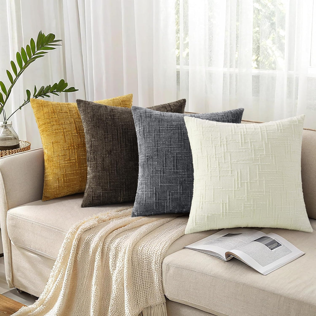 Summer Cream White Chenille Euro Sham Throw Pillow Covers 26x26 Set of 2 Textured Soft Cozy Slubby Couch Pillow