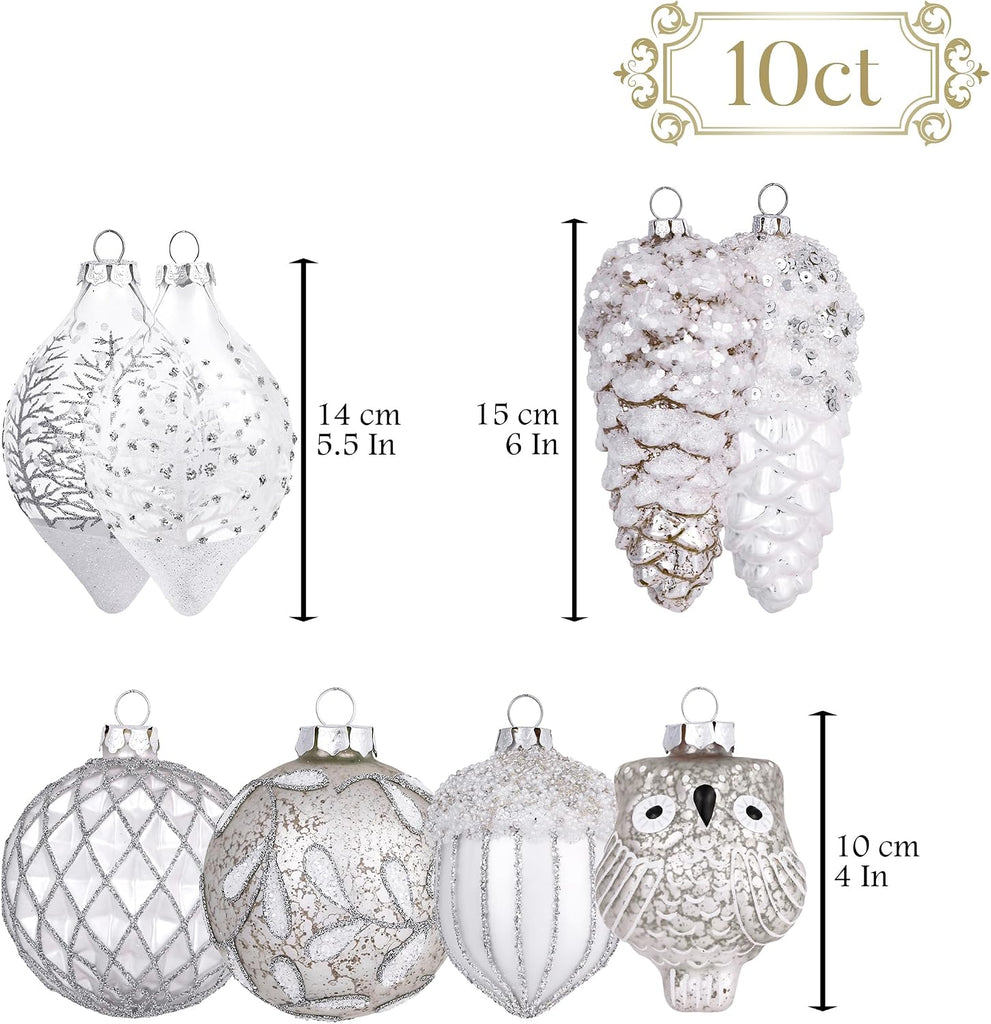 10ct Christmas Glass Ornaments Tree Decorations Set