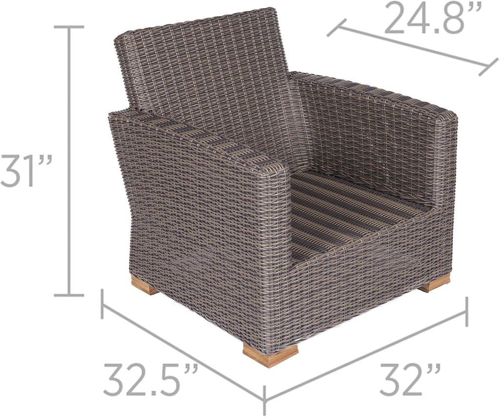 Sanibel Deep Seating Wicker Club Chair with Arms, Premium Teak Frame Outdoor Patio Chair, Frame Only, Durable