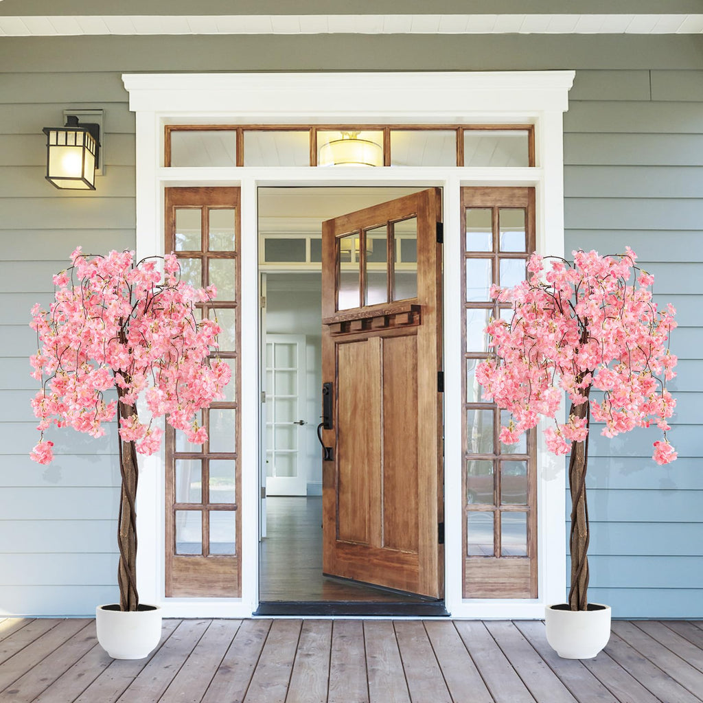 5.5FT Artificial Cherry Blossom Tree, Fake Flower Tree, Faux Floral Plant Blooming Tree Pot with Pink Flowers, Tall