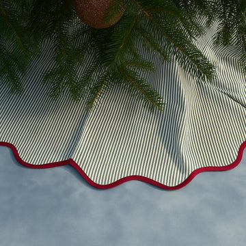 Christmas Tree Skirt Cotton Floral Block Tree Skirt in Nature Color Xmas Party Seasonal Holiday Decoration Indoor