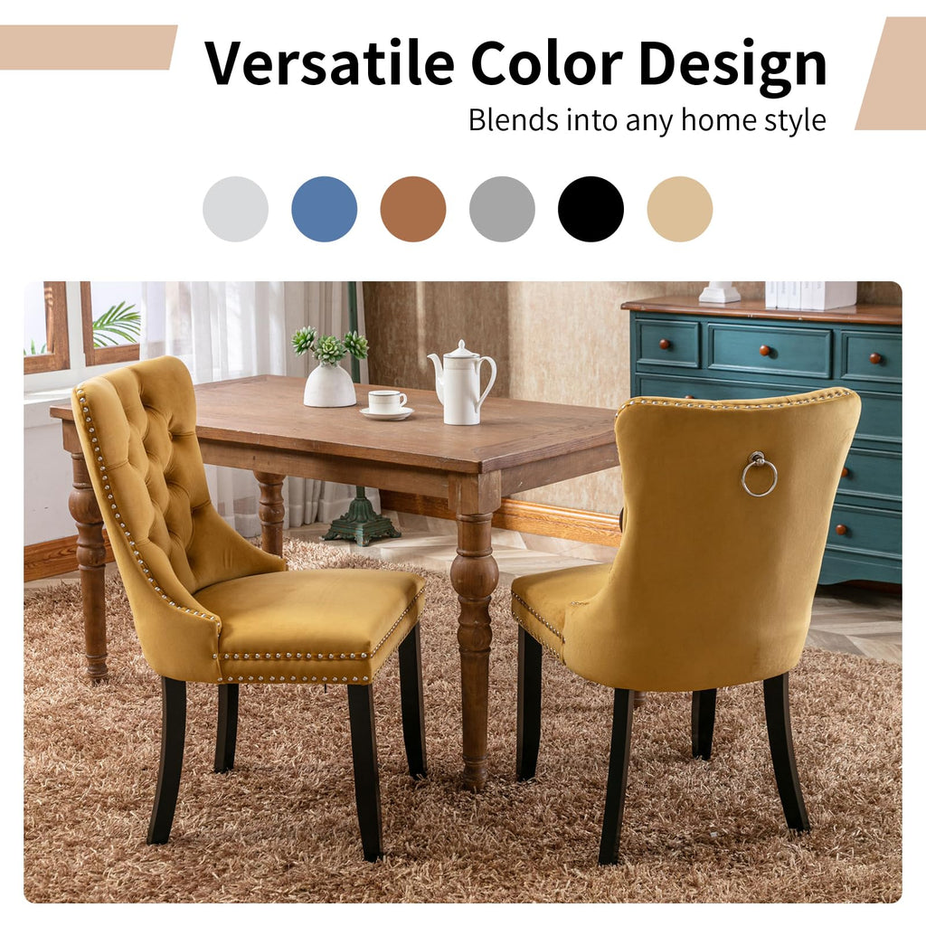 Modern Gold Velvet Upholstered Dining Chairs Set of 4 with Solid Wood Legs