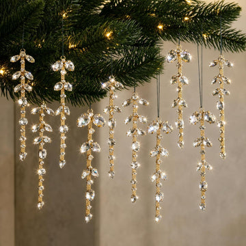 Christmas Crystal Ornaments, 4 Inch Gold Rhinestone Drop - Set of 12