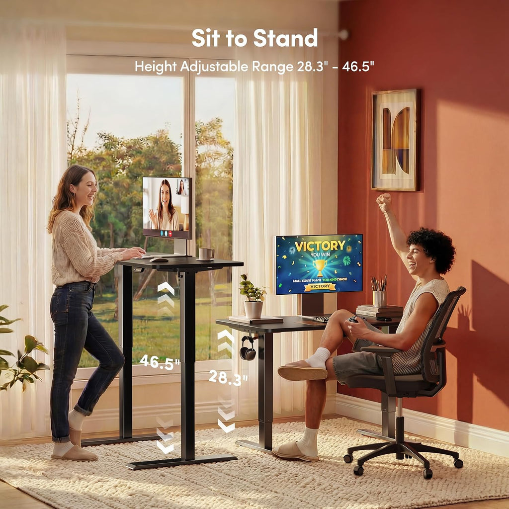 Standing Desk 55 × 28 Inch Electric Height Adjustable, Black | Sit and Stand Up Adjustable Desk, Home Office Computer