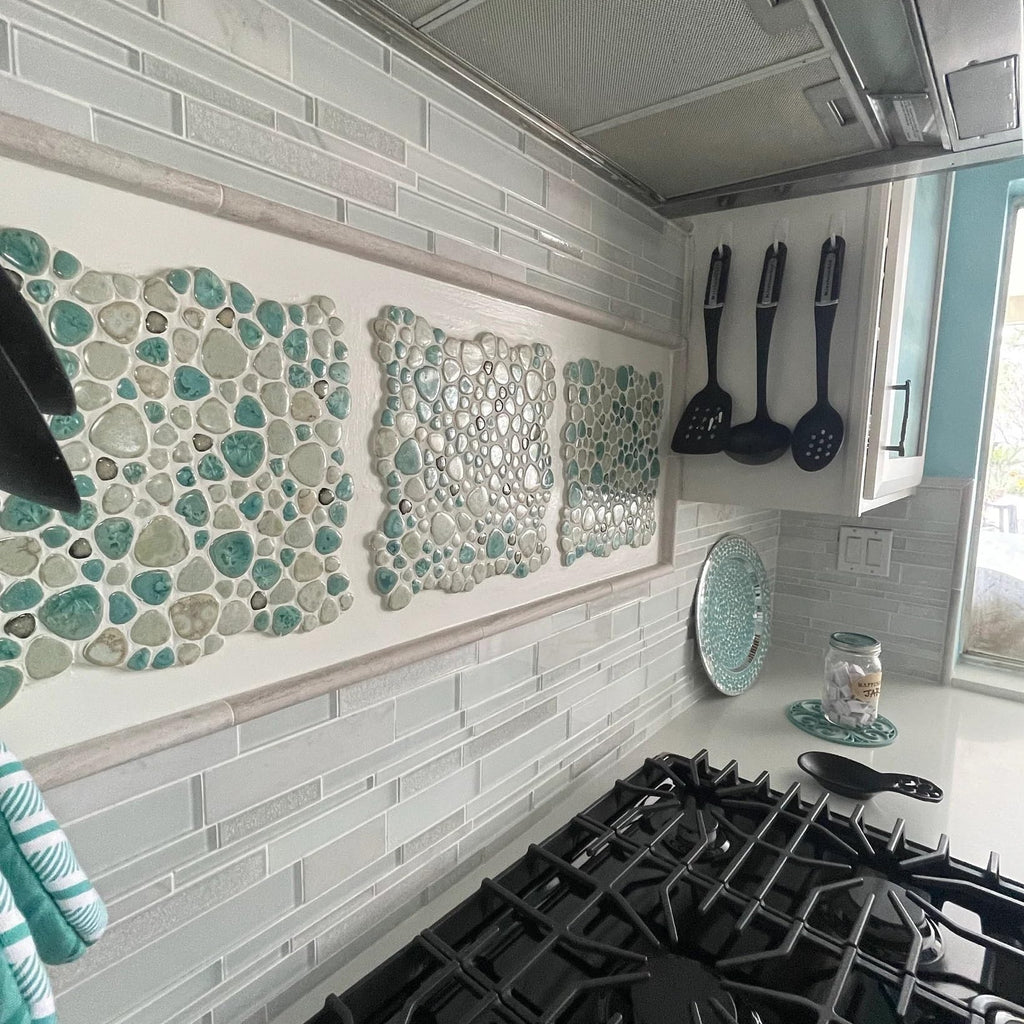 Ceramic Pebble Mosaic Tile, Aqua Cream Coffee, 5 Sq Ft