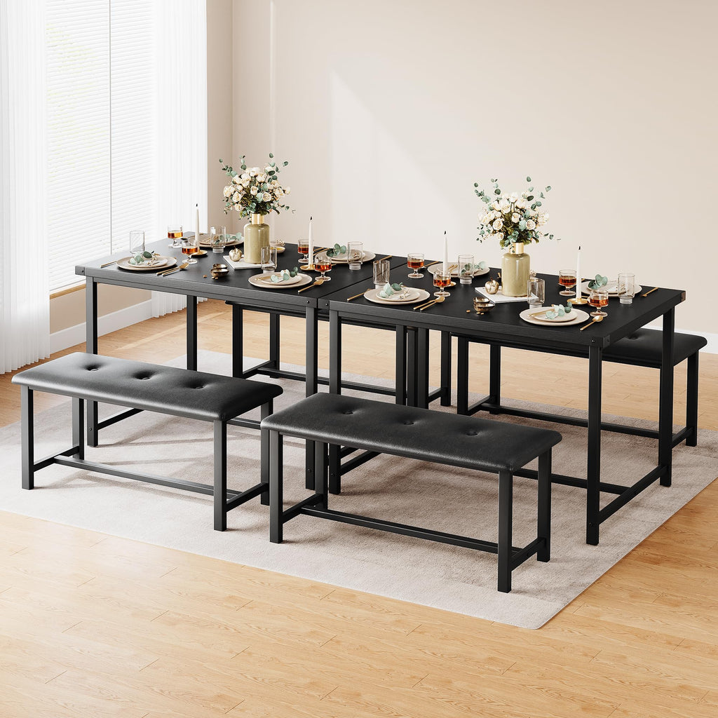 Dining Table Set for 4, Kitchen Table with Upholstered Bench, 3 Piece Rectangular Dining Room Table Set with 2