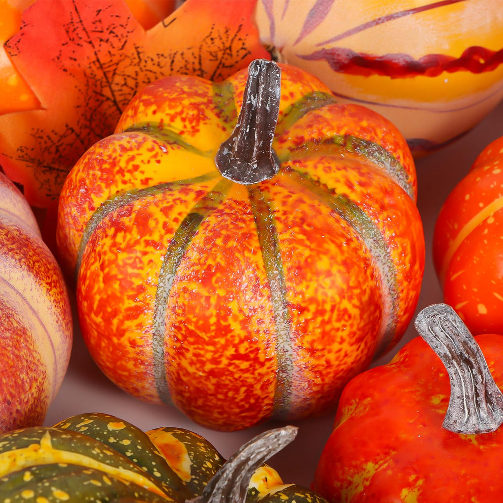 Thanksgiving Artificial Pumpkins Fall Decorations, 88 Pcs Decor- 50 Leaves, 20 Acorns, 2 Pinecones, 14 Fake